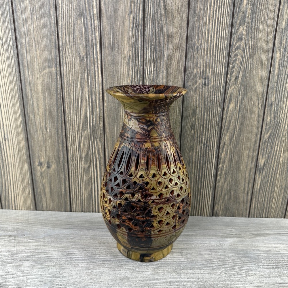 Ceramic Pierced Openwork Vase Art Pottery Abstract Multicolor Decorative Decor